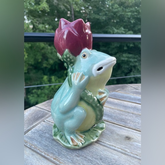 Majolica Frog / Lotus Vintage Candle Holder - Picture 1 of 8